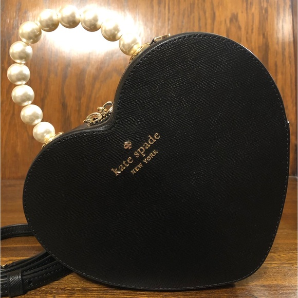 NWT-Kate Spade-Love Shack Heartđź–¤Crossbody-Faux Pearl Handle-Strap-Black-$399 - Picture 2 of 16